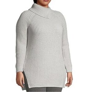 Lands’ End chunky waffle stitch split turtleneck tunic sweater 1X